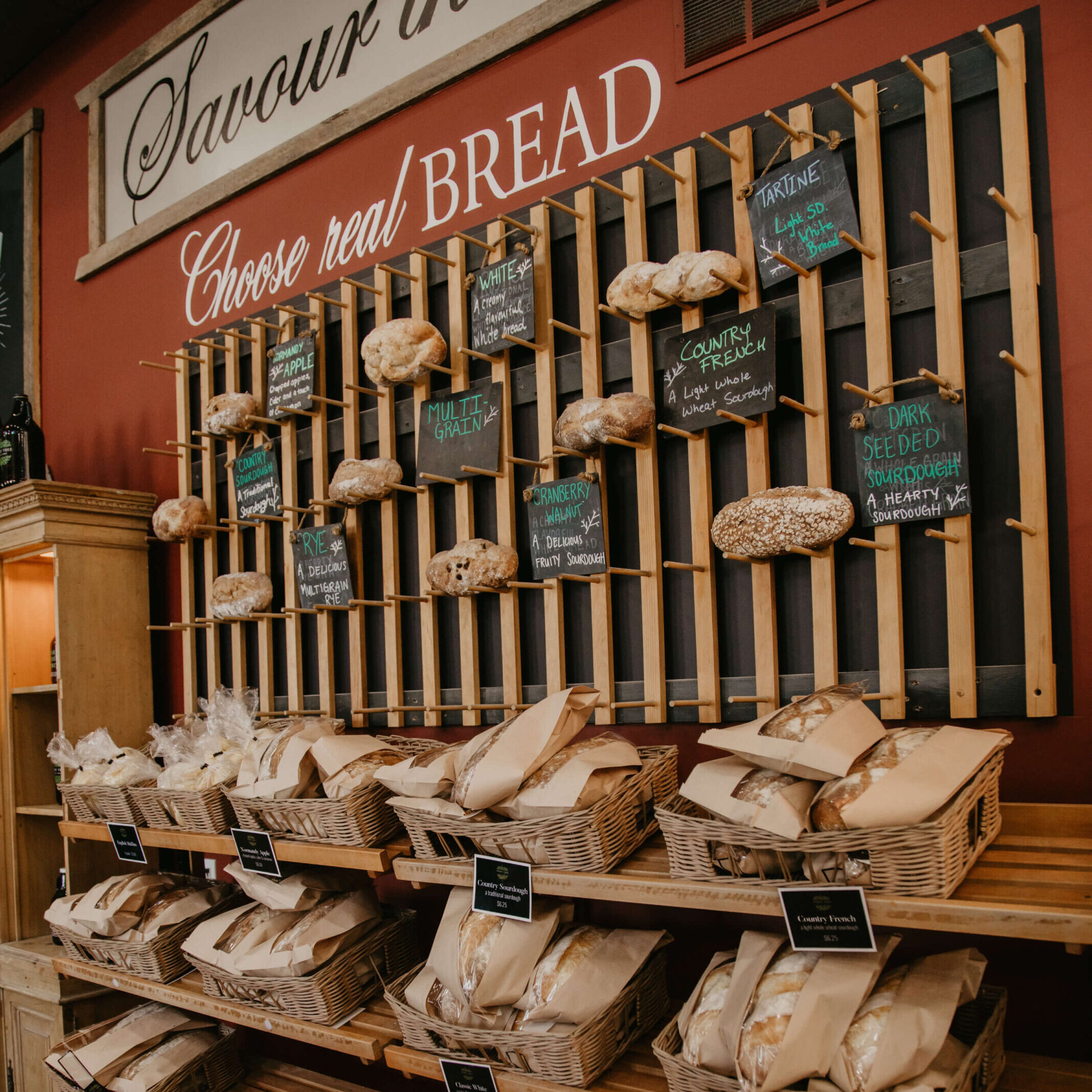 The wall of fresh bread at Spirit Tree